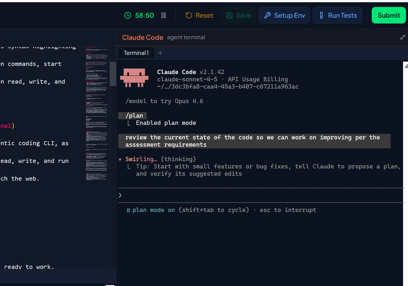 VibeLevel Claude Code-style assessment IDE