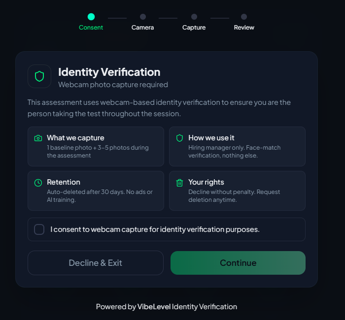 VibeLevel identity verification panel